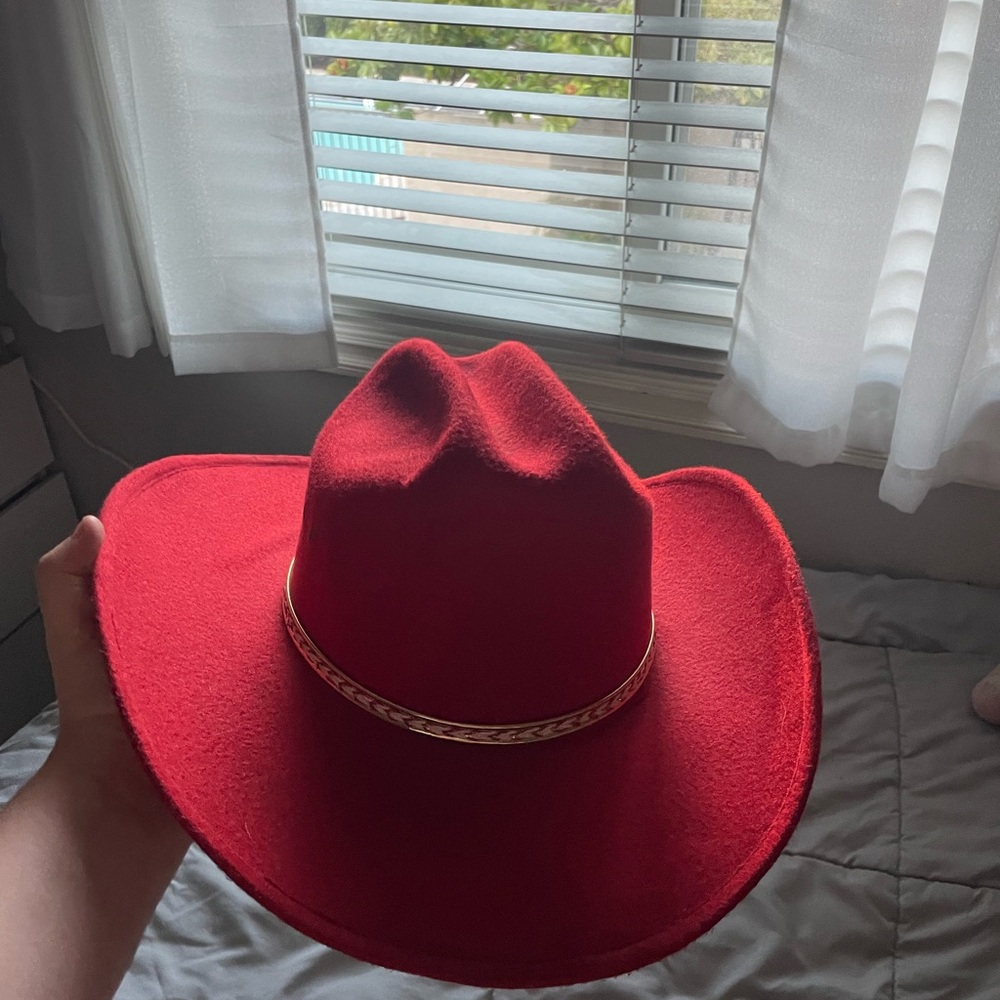 Elegant Red Women's Hat with Gold Detail